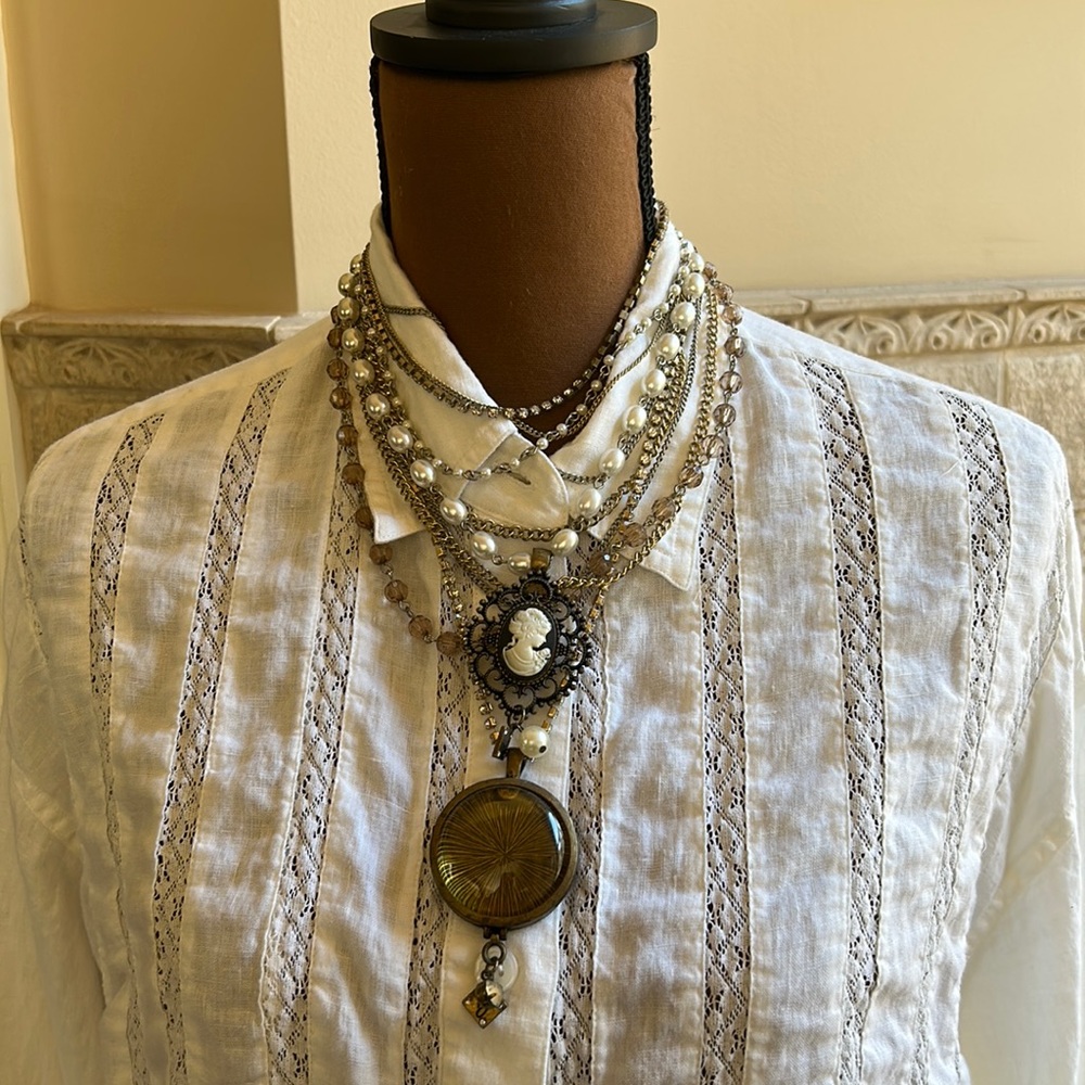 MJ Costume 11 Strand Cameo Necklace Statement